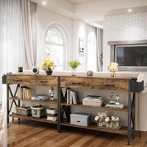 Gizoon 39" Rustic Brown Industrial Console Table with 2 Drawers and 3-Tier Storage Shelves - WoodArtSupply