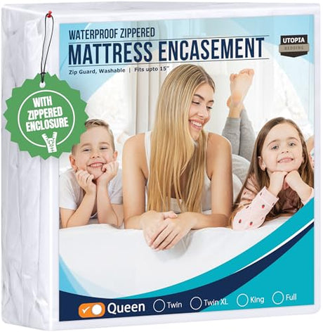 Utopia Bedding Mattress Protector Zippered Queen Size, 100% Waterproof Bed Bug and Dust Mite Proof Mattress Encasement, Absorbent 6 Sided Mattress Cover Utopia Bedding