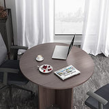 CuHome Round Conference Table, 35.4" Small Commercial Meeting Table for Business, Office Table with X-Shaped Wood Base (Walnut) CuHome