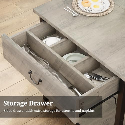 GarveeHome Dining Table Set for 4, Kitchen Dining Table Set with Upholstered Benches, Kitchen Dining Room Table with Storage Drawers & Wine Rack for Small Space-Grey GarveeHome