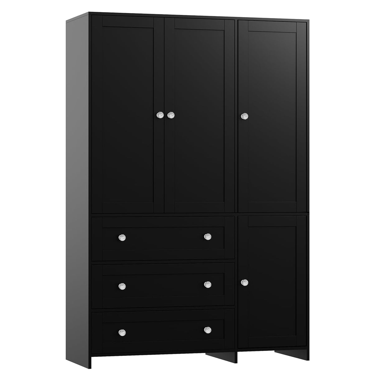 VOWNER Armoire Wardrobe Closet with Drawers and Mirror, 71" Clothing Storage Cabinet with Hanging Rod, 4 Doors Wooden Wardrobe Cabinet for Bedroom, Large Capacity Storage, Black VOWNER