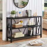 HOMISSUE Sofa Console Table, Rustic Console Table with 3-Tier Storage, Engineered Wood Sofa Tables with Open Shelves, Heavy Duty Entryway Tables for Living Room, Hallway (47 Inch, Black) HOMISSUE