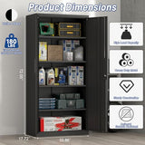 FATIGOS 72''H Tall Metal Garage Storage Cabinet with Lock, Metal Storage Cabinets with Doors and 4 Adjustable Shelves, Heavy Duty Steel Locker for Garage, Warehouse, Home Office, Black FATIGOS