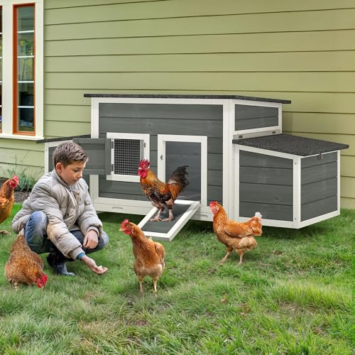 YITAHOME Chicken Coop 11.5ft² Large Wooden Chicken House Chicken Pen Outdoor with 2 Nesting Boxes Poultry Cage Rabbit Hutch Duck Cage with Weatherproof Roof (Grey) YITAHOME
