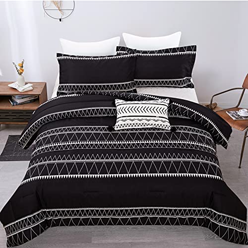 WONGS BEDDING Black Comforter Set Twin, Reversible Boho Triangle Striped Down Alternative Comforter Set for Twin Bed - 2 Pieces (1 Comforter + 1 Pillowcases), Microfiber Bedding Set 68"x 86" WONGS BEDDING