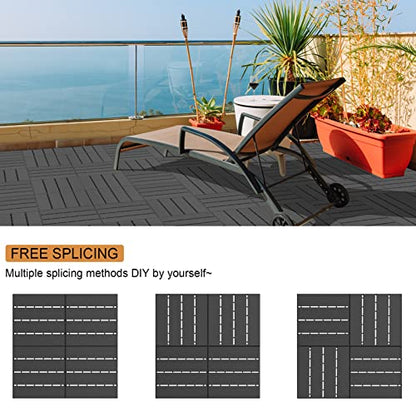 Goovilla Plastic Interlocking Deck Tiles, 9 Pack , 12"x12" Waterproof Outdoor Flooring All Weather Use, Patio Floor Decking Tiles for Porch Poolside Balcony Backyard, Dark Grey - WoodArtSupply