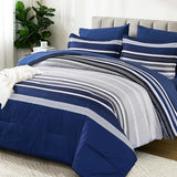 Dobuyly Navy Blue Queen Comforter Set 7 Pieces, Boho Striped Bed in a Bag Queen Size Soft Microfiber All Season Bedding Set with Comforter, Sheets, Pillowcases & Shams Dobuyly