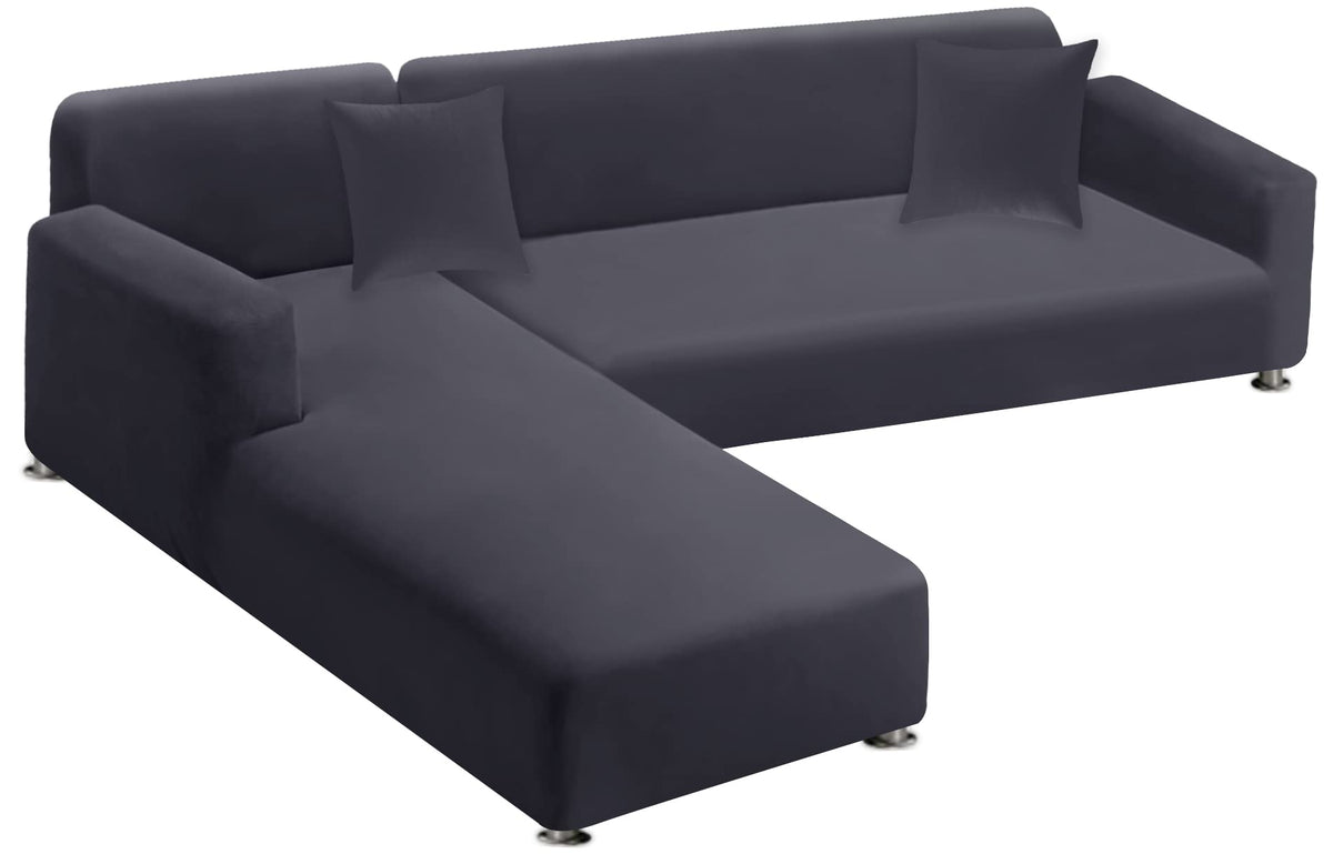 LA MEACK Sectional Couch Covers 2-Piece Softness L Shaped Sofa Cover Super Stretch L-Type Couch Slipcover with 2Pcs Pillowcases Sofa Slipcover 3 Seater + 3 Seater Furniture Protector (Dark Grey) LA MEACK
