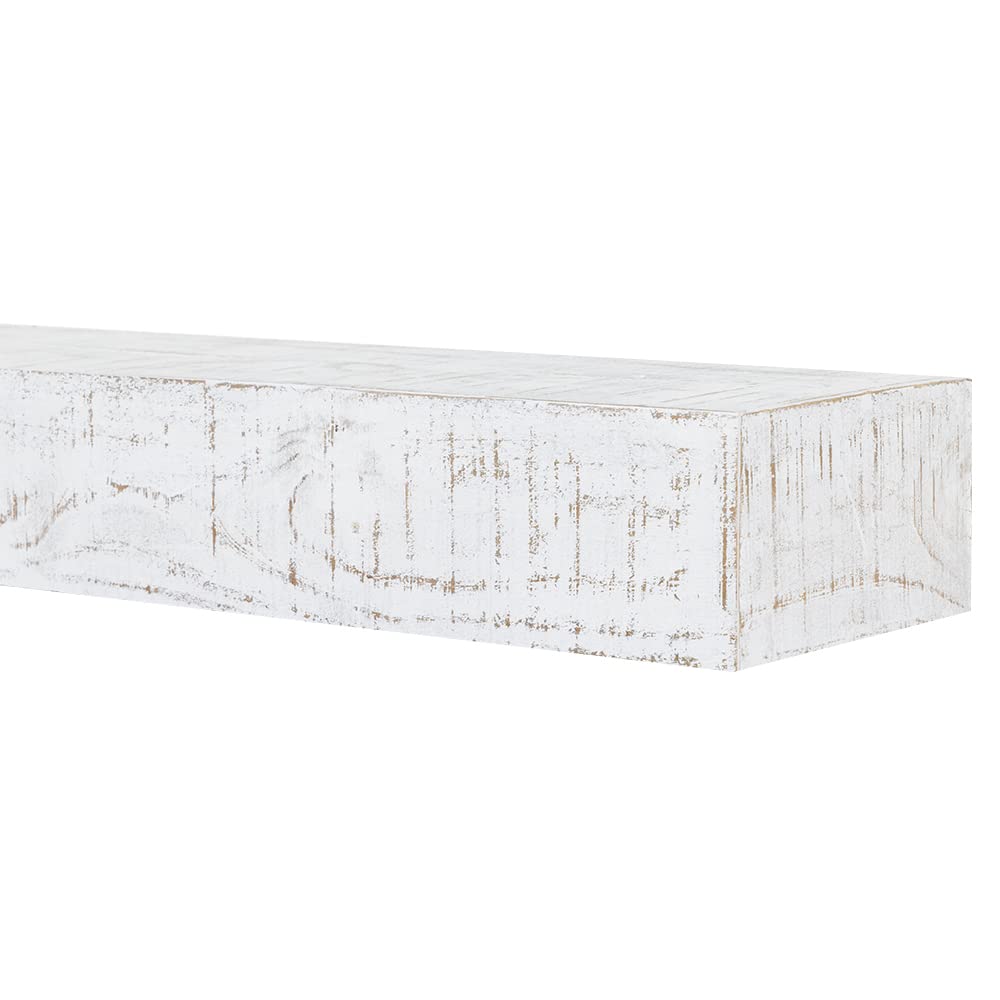 Country Living Hatteras Floating Wood Fireplace Mantel Shelf - Whitewash 72 inch Wooden Farmhouse Floating Pine Beam for Electric Fireplaces, Hearths, and Décor Country Living