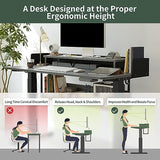 FEZIBO 48" Electric Standing Desk with Shelves, 48 x 24 Inch Sit Stand Rising Desk with Monitor Stand and Storage, Ergonomic Home Office Computer Desk, Rustic FEZIBO