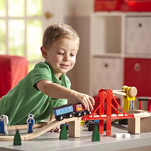 Melissa & Doug Wooden Railway Set, 130 Pieces - Wooden Train Set for Toddlers Ages 3+ - WoodArtSupply