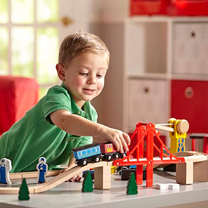 Melissa & Doug Wooden Railway Set, 130 Pieces - Wooden Train Set for Toddlers Ages 3+ - WoodArtSupply