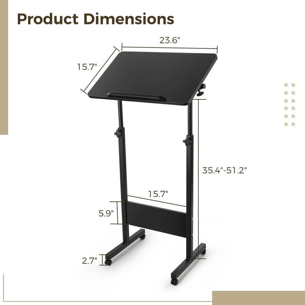 Joyoolife Mobile Podium Stand, Adjustable Standing Desk with Caster Wheels, Adjustable Height & 360° Swivel Desktop, Versatile Podium Laptop Desk Stand Up Desk Easel Presentation Lectern Joyoolife