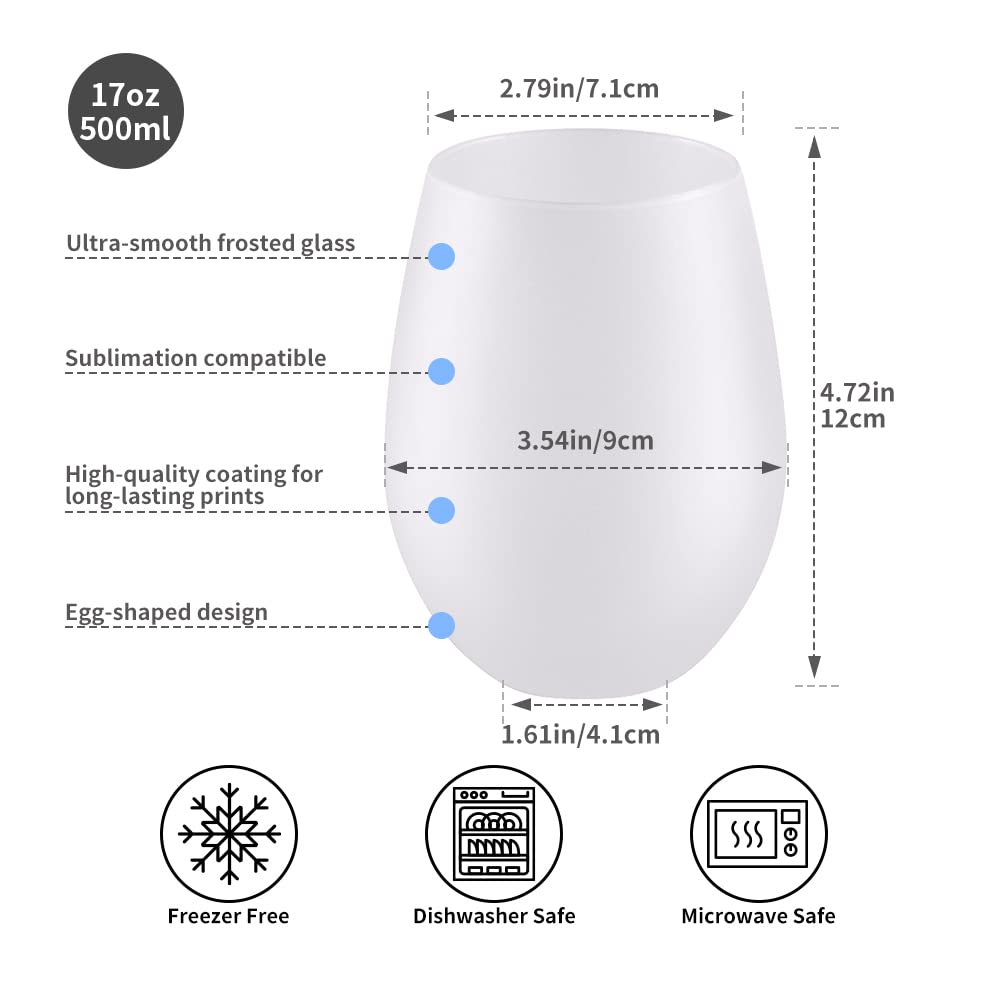 Craft Express 17 OZ Sublimation Glass Wine Tumblers Cups Frosted-Stemless Wine Glasses-Perfect for Sublimation Oven Crafting-Set of 4 Craft Express