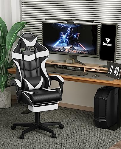 Soontrans White Gaming Chairs with Footrest, Video Game Chairs for Adults Teens,Ergonomic Gamer Chair with Headrest, Lumbar Support Adjustable Recliner Chair(Polar White) Soontrans