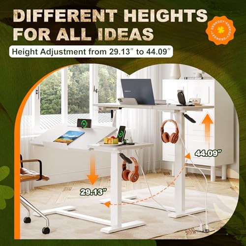 EKNKOZY Standing Desk, Medical Overbed Table with Rolling Tray and Power Outlet, Dual Pneumatic Angle and Height Adjustable Desk, Portable Side Table with Drawer, Home & Hospital Use, White EKNKOZY