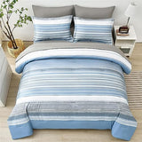 KAKIJUMN 5 Piece Bed in a Bag Stripe Comforter Set Twin Size, White Grey Blue Striped Comforter and Sheet Set, All Season Soft Microfiber Complete Bedding Set(Light Blue,Twin) KAKIJUMN