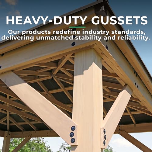Yardistry 12' x 16' Meridian Cedar Wood Gazebo Pavilion for Patios, Decks, Garden, Backyard, Durable, Aluminum Roof Yardistry