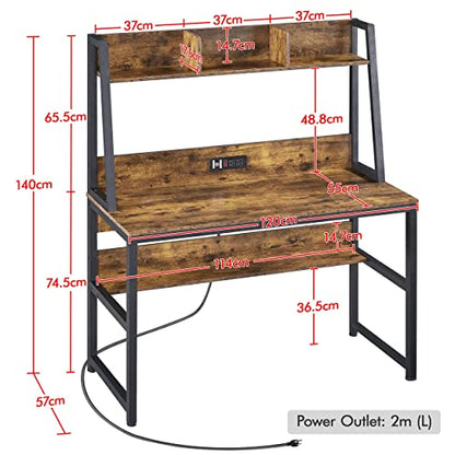 Yaheetech 47 in Rustic Brown Modern Computer Desk with Power Outlets and USB Ports - WoodArtSupply