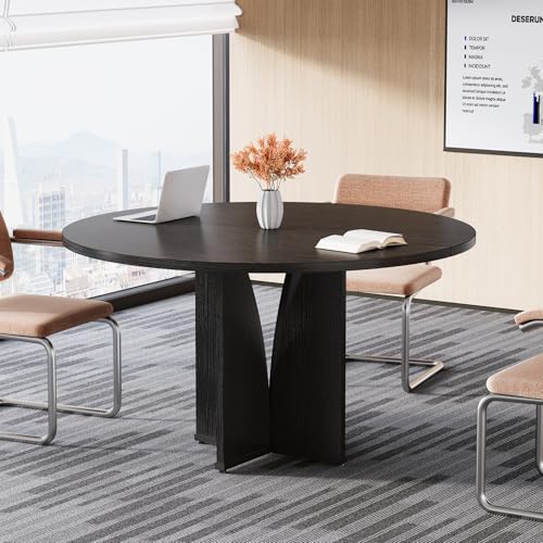 Tribesigns 39" Round Conference Table for 4, Modern Round Meeting Table with Sturdy Base, Small Compact Conference Room Tables for Office, Training, or Negotiation (Black) Tribesigns