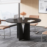Tribesigns 39" Round Conference Table for 4, Modern Round Meeting Table with Sturdy Base, Small Compact Conference Room Tables for Office, Training, or Negotiation (Black) Tribesigns