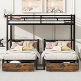 kuurfuurdo Metal Triple Bunk Bed for Kids, Detachable TwinXL Over Twin Over Twin Triple Bunk Bed with Guardrails, Ladder & Storage Drawer, Converts to 3 Separate Beds (3 Bunk Beds for Kids) kuurfuurdo