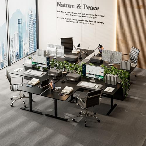 Grandder 63 x 55 Inch L Shaped Standing Desk, Electric Height Adjustable Corner Stand Up Desk, Sit Stand Corner Table Home Office Table, Black Top Black Frame Grandder