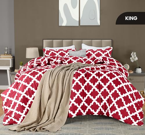 King Comforter Set 3 Piece Red by Utopia Bedding, Printed Comforters King Size, Bedding Comforters Sets, Down Alternative Soft Bed Set, 1 Comforter (90 x 102 inches) 2 Pillow Shams (20 x 36 inches)