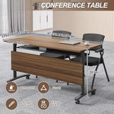 Folding Conference Room Table, Modern Conference Tables with Wheels, Large Rectangular Mobile Training Tables for Office Classroom, Foldable Modular Boardroom Seminar Table Walnut (4pack L63in) JNMDLAKO