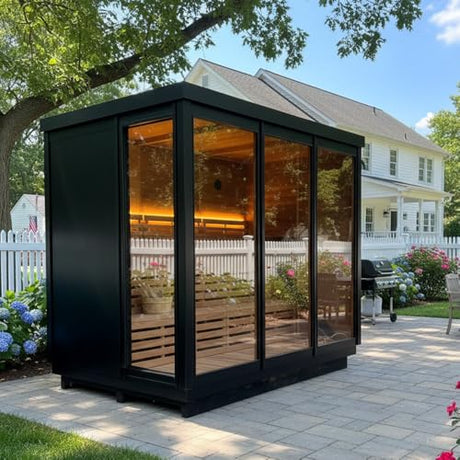 AURGOD Customize Outdoor Red Cedar Steam $ Infrared Saunas 3-8 Person, Wood Burning Stove or ETL Harvia Heater, Dual System Sauna 220V, with Rock, Bluetooth Speaker APP Control(0-195℉) AURGOD