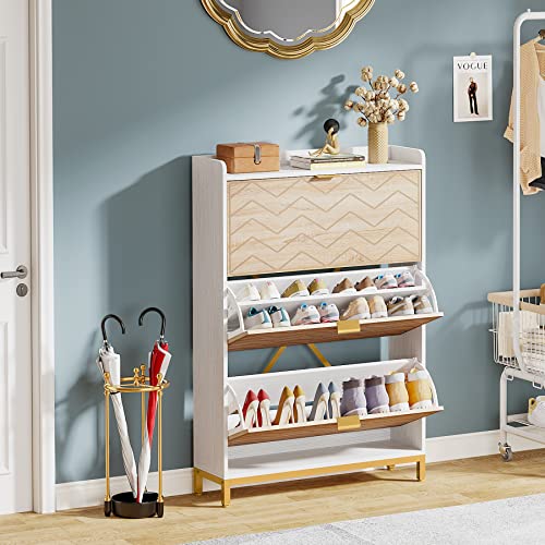 Tribesigns Shoe Cabinet, 3 Flip Drawers Shoe Storage Cabinet, Freestanding 24 Pair Shoe Rack Organizer, Wooden Tipping Shoe Closet Dresser for Entryway, Hallway, Bedroom, Living Room Tribesigns