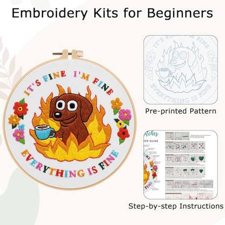 Nuberlic Cute Dog Embroidery Kits for Beginner Adults Cross Stitch Kit with Funny Animal Pattern Include Cloth Hoops Threads Needles Nuberlic