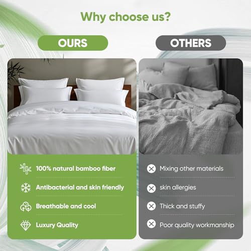 TWK Luxury Sheet Set, Genuine 100% Organic Viscose Derived from Bamboo, Cooling & Breathable, Silky Soft, Bedding Sheets & Pillowcases (White, Queen) TWK