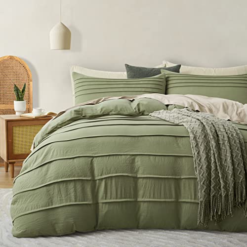 Oli Anderson Sage Green Duvet Cover Twin Size - Pleated Twin Duvet Cover, 2PCS Soft and Breathable Textured Bedding Set with Zipper Closure(Sage Green,68"x90") Oli Anderson