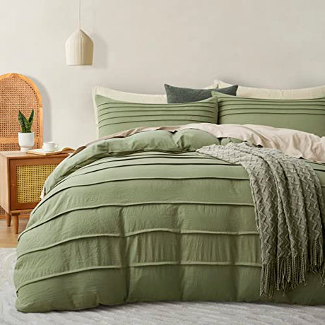 Oli Anderson Sage Green Duvet Cover Twin Size - Pleated Twin Duvet Cover, 2PCS Soft and Breathable Textured Bedding Set with Zipper Closure(Sage Green,68"x90") Oli Anderson