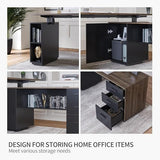 FEZIBO 63" L Shaped Standing Desk with Storage, Executive Height Adjustable Table, Deep Wood Grainy FEZIBO