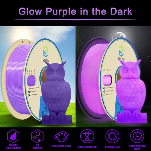 YOUSU 3D Printer Filament 1.75mm PLA Filament Glow in Dark PLA Filament Purple 3D Printing Filament 1kg(2.2lbs) Spool. Yousu