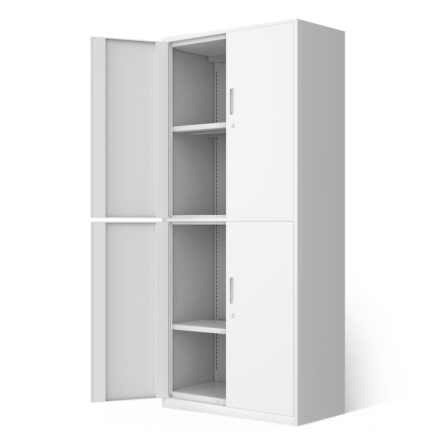 DNA MOTORING Metal Storage Cabinet, 71'' Locking Cabinet with 4 Doors and 2 Adjustable Shelves, Metal Cabinet Heavy Duty Utility Cabinet for Garage,Office,Home,Gym, White, TOOLS-00634-WH-WH - WoodArtSupply