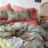 mixinni Vintage Style Garden Flower Duvet Cover Set with Zipper Closure Long Staple Percale Cotton Yellow Vibrant Pattern on Bedding Quilt Cover Set(California King, All Season) mixinni