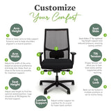 HON Ignition 2.0 Ergonomic Office Chair Fabric Seat, Adjustable Tilt, Swivel Wheels, Comfy for Long Hours, Home Office Desk Chairs, Fog HON