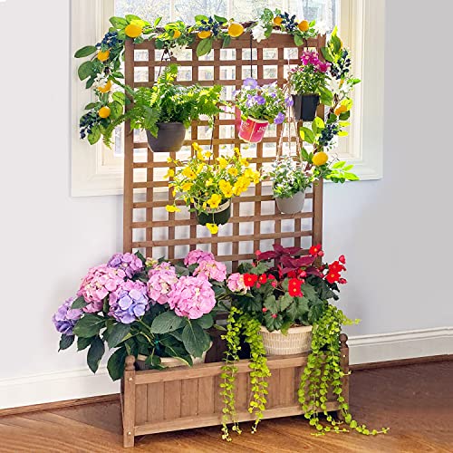 VIVOHOME Wood Planter Raised Garden Bed with Trellis, 60 Inch Height Outdoor Garden Flower Standing Planter Box Lattice Panels with Planter for Patio Porch w/Drainage Holes - WoodArtSupply