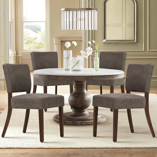COLAMY Mid Century Modern Dining Chairs Set of 4, Upholstered Kitchen Chairs with Back, Farmhouse Fabric Side Dining Room Chairs with Wood Legs for Dining Room Kitchen Restaurant, Brown COLAMY