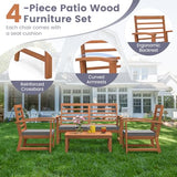 Tangkula 4 Pieces Outdoor Furniture Set, Acacia Wood Conversation Set w/Soft Seat Cushions, Stable Acacia Wood Frame, Patio Sofa & Coffee Table Set for Backyard, Porch, Poolside (Grey) Tangkula