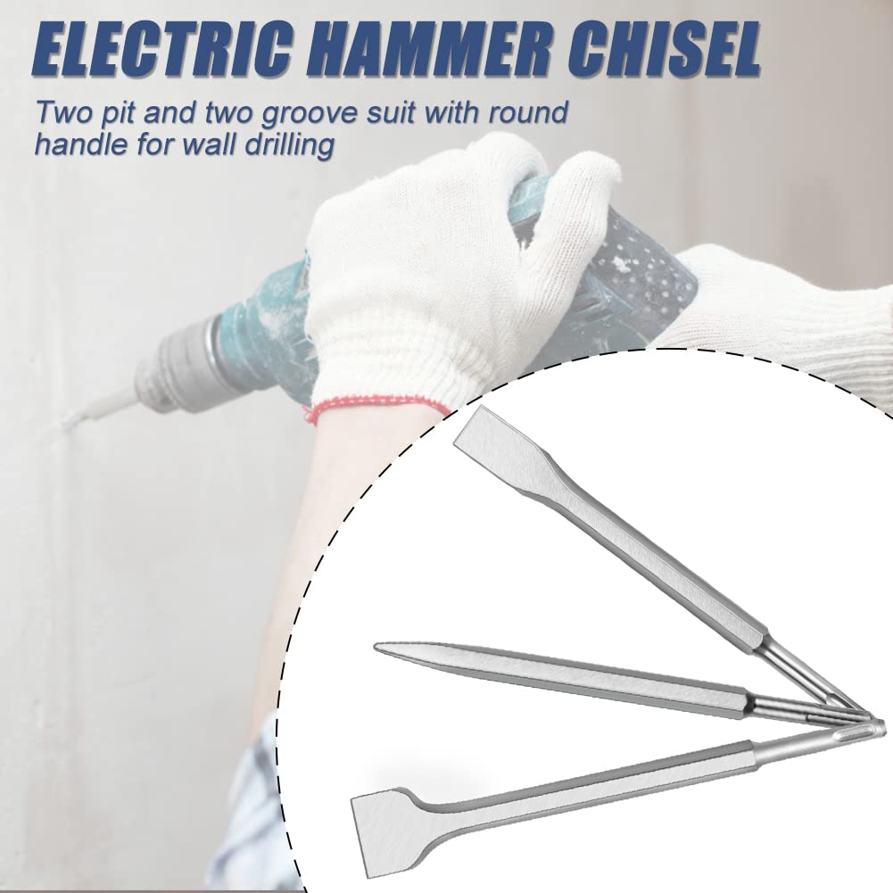 SDS-Plus Hammer Drill Chisel Set, Rotary Hammer Bits Set,3PCS Including Point Chisel, Flat Chisel, Cranked Chisels with Carry Case YOMNEE