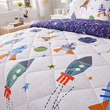 Brandream Kids Space Bedding Set Boy Girl Cotton Comforter Set Space Rocket Galaxy Bedroom 3-Piece Full Size Brandream