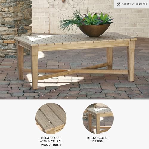 Signature Design by Ashley Outdoor Eucalyptus Carter Hall Patio Coffee Table, Beige Signature Design by Ashley