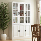 Homsee Modern Tall Bookcase with 3 Glass Doors and 10 Storage Compartments in White Homsee