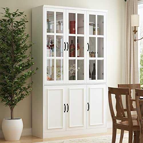 Homsee Modern Tall Bookcase with 3 Glass Doors and 10 Storage Compartments in White - WoodArtSupply