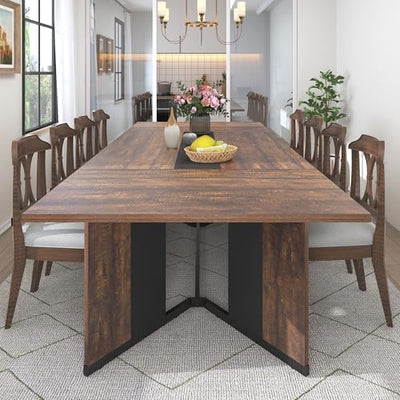Hlivelood 94Inch Dining Table for 10 People,Modern Brown Rectangular Kitchen Table W/Waterproof Wood Tabletop,Long Dining Room Tables W/Adjustable Legs&Metal Frame for Kitchen Living Room?Brown?