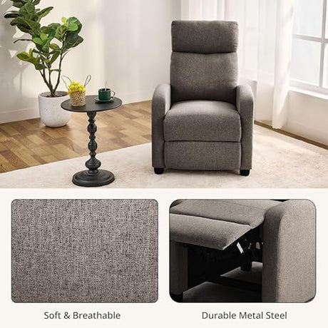 zzlay Recliner Chair for Living Room, Modern Adjustable Home Theater Seating Single Sofa Manual Push Back Armchair with Soft Linen Upholstery & High Backrest for Small Spaces, Linen-Gray zzlay